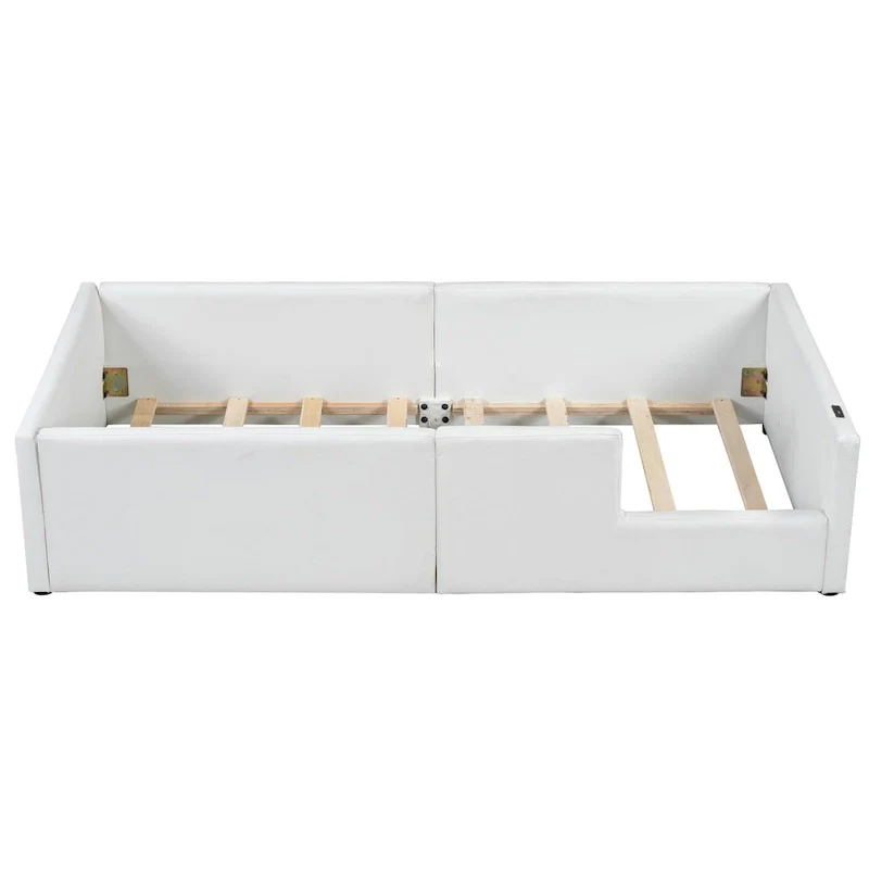 Twin Upholstered Bed with Guardrail & Charging Station