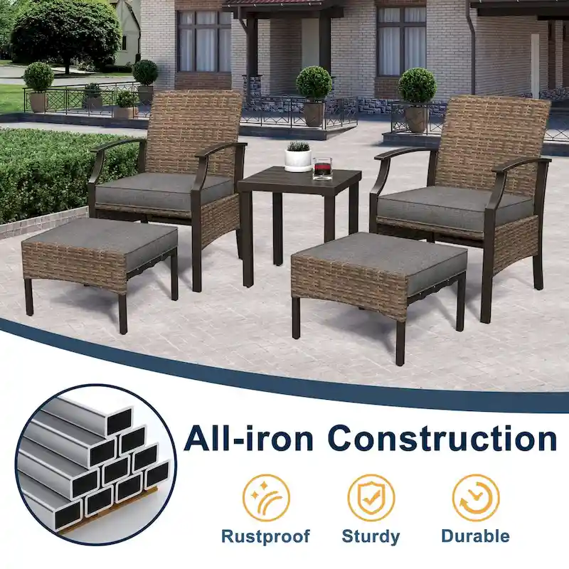 5 PCS Patio Conversation Set with Cushions with Coffee Table & Ottoman