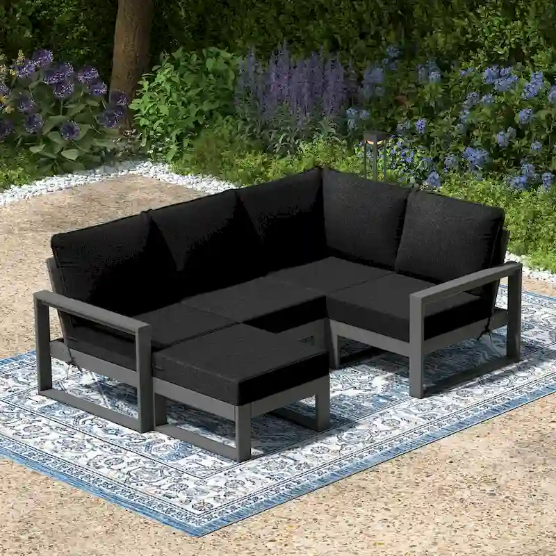 Polytrends Endless Patio 5-Piece Deep Seating Set with Ottoman with Gray Frame