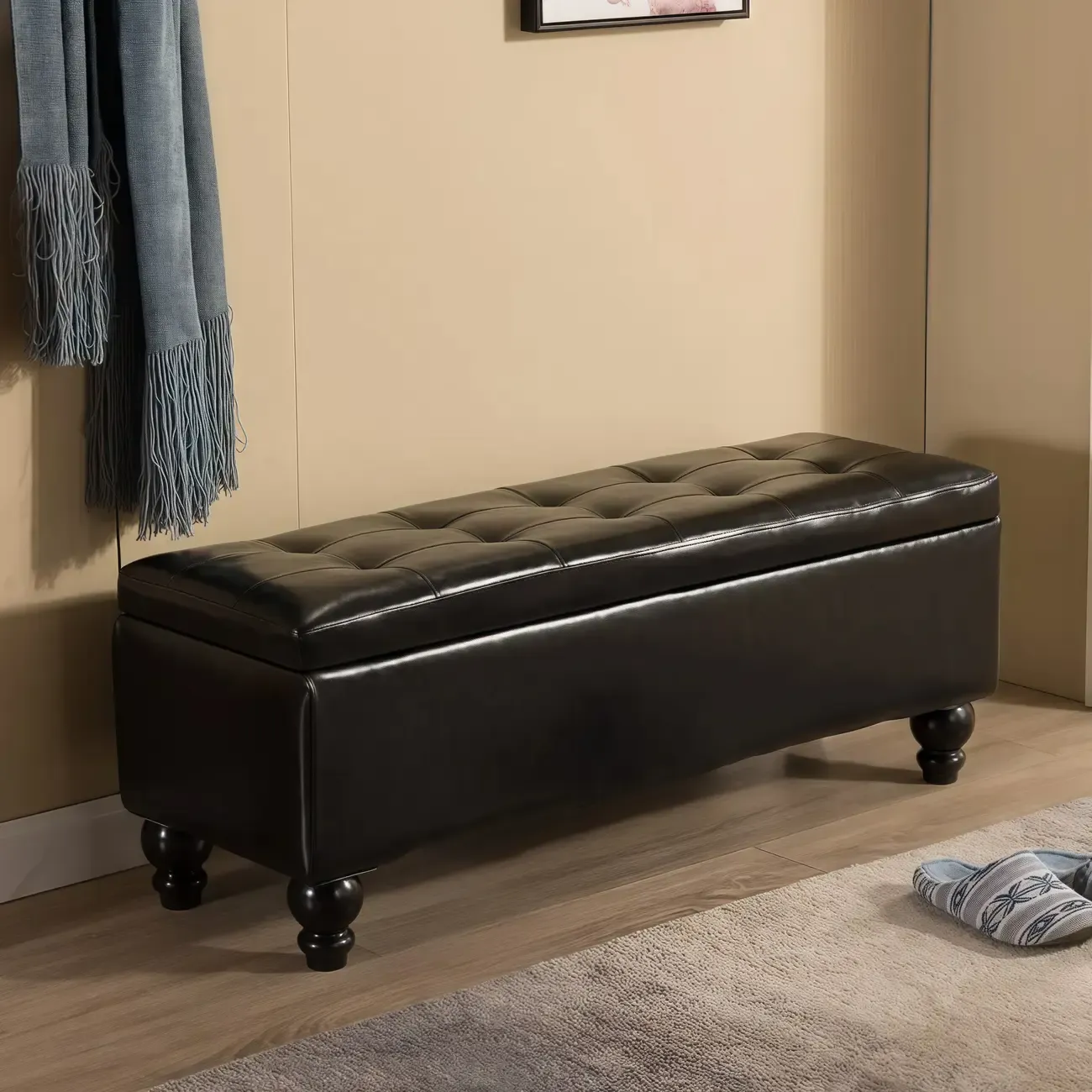 Modern Faux Leather Flip Top Storage Entryway Bench