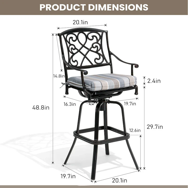 Pellebant Patio Aluminum Swivel Bar Stool with Sunbrella Cushion