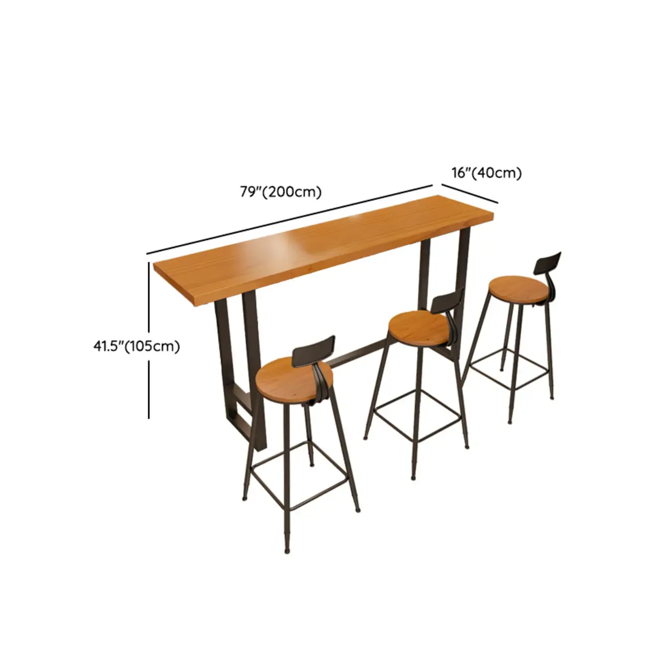 Industrial Wood Bar Table Set with Black Metal Base