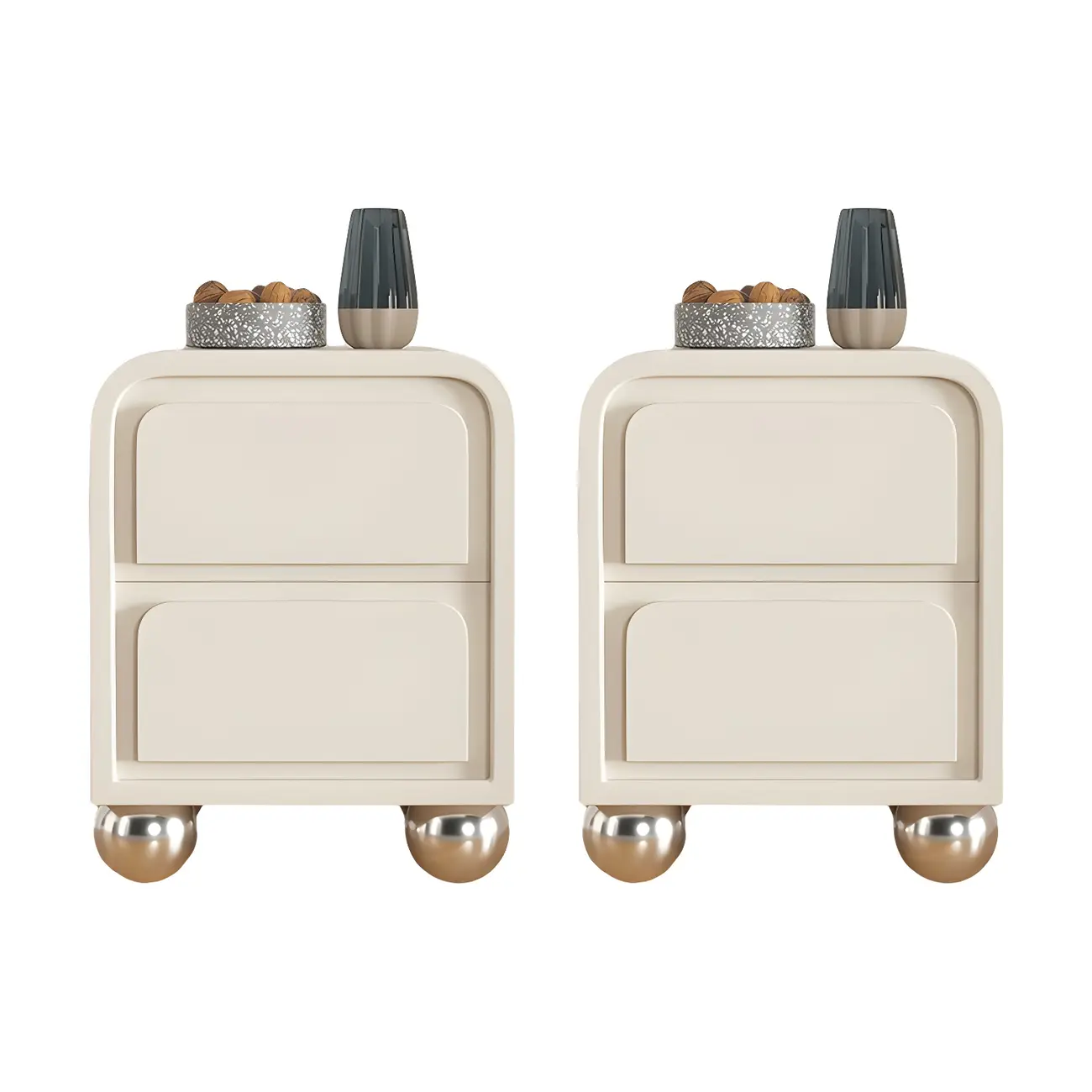 Narrow Off-White Faux Leather 2 Drawers Nightstand