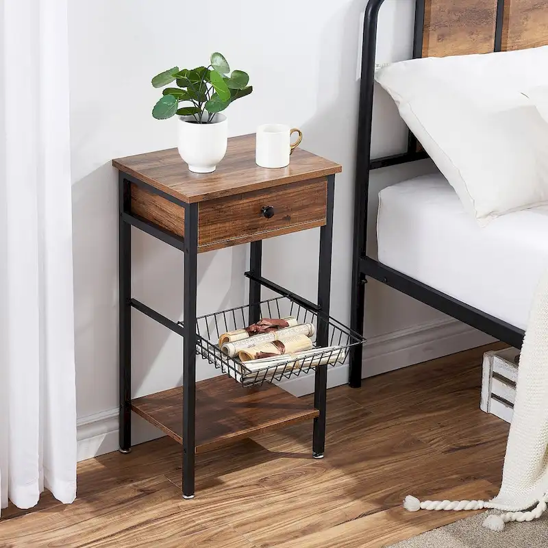VELCEO 1-Drawer Modern Nightstands with Removable Basket(Set of 2)