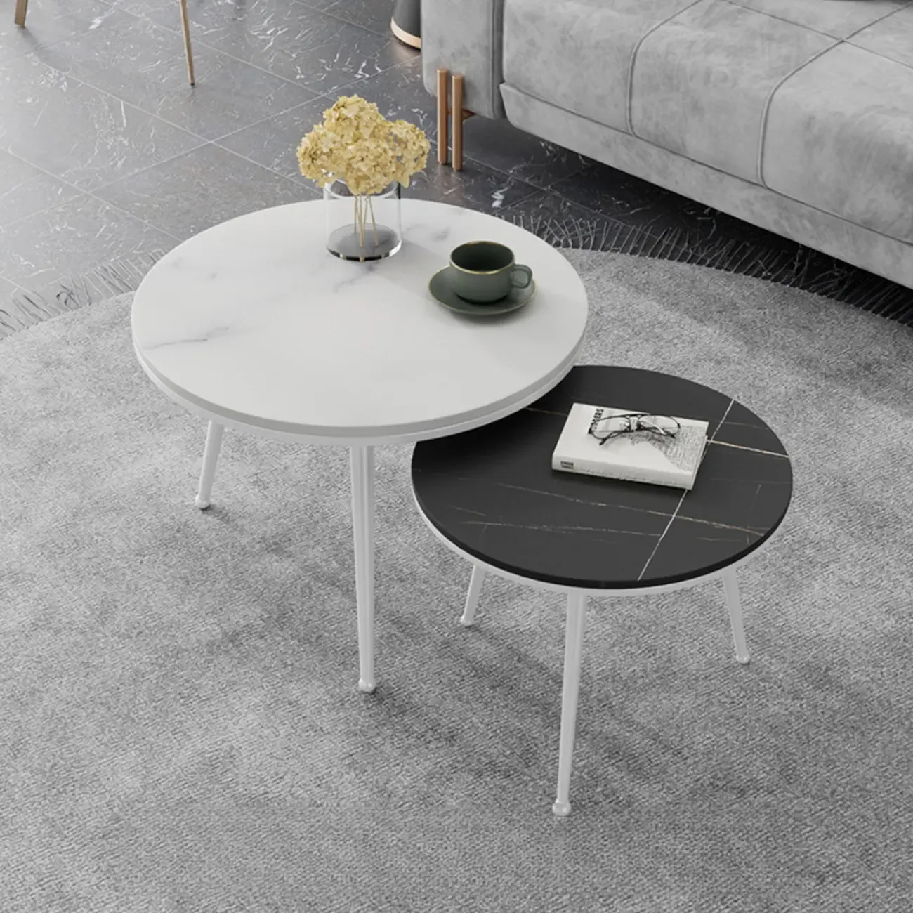Modern Marble-Top 3 Legs Round Nesting Tables