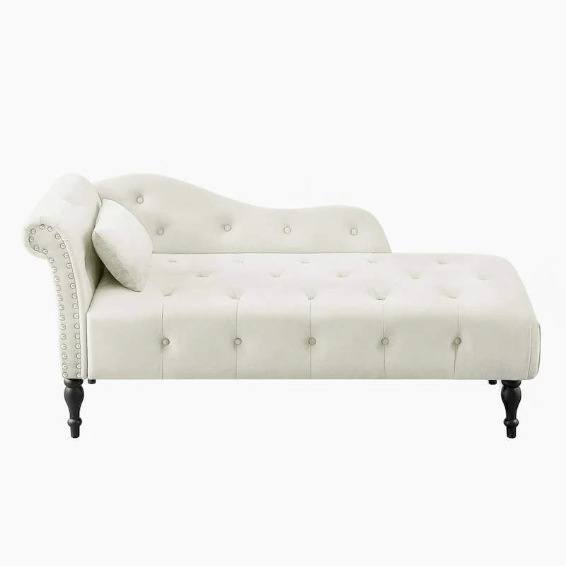 60.6 Velvet Upholstered Button Tufted Chaise Lounge Chair with Nailheads