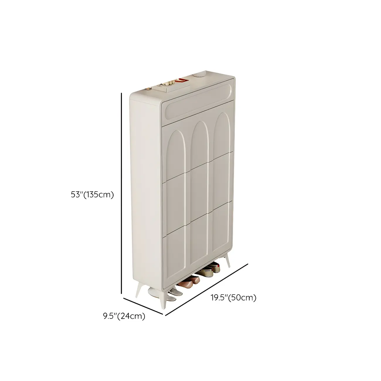 Vertical Slim White Wooden Drop Front Shoe Cabinet