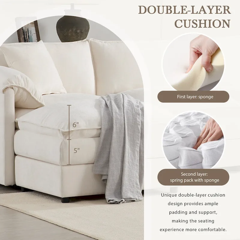 136 U-Shaped Chenille Cloud Sectional Sofa with Dual Ottomans