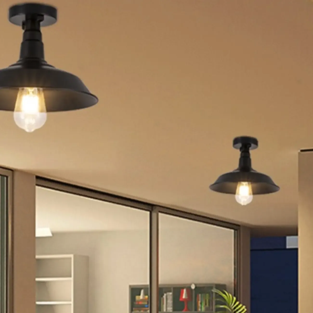 Industrial LED Semi Flush Ceiling Light with Black Iron Shade