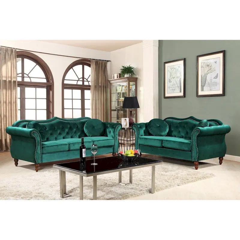 Gracewood Hollow Mantel Mid-century Nailhead Chesterfield Sofa Set