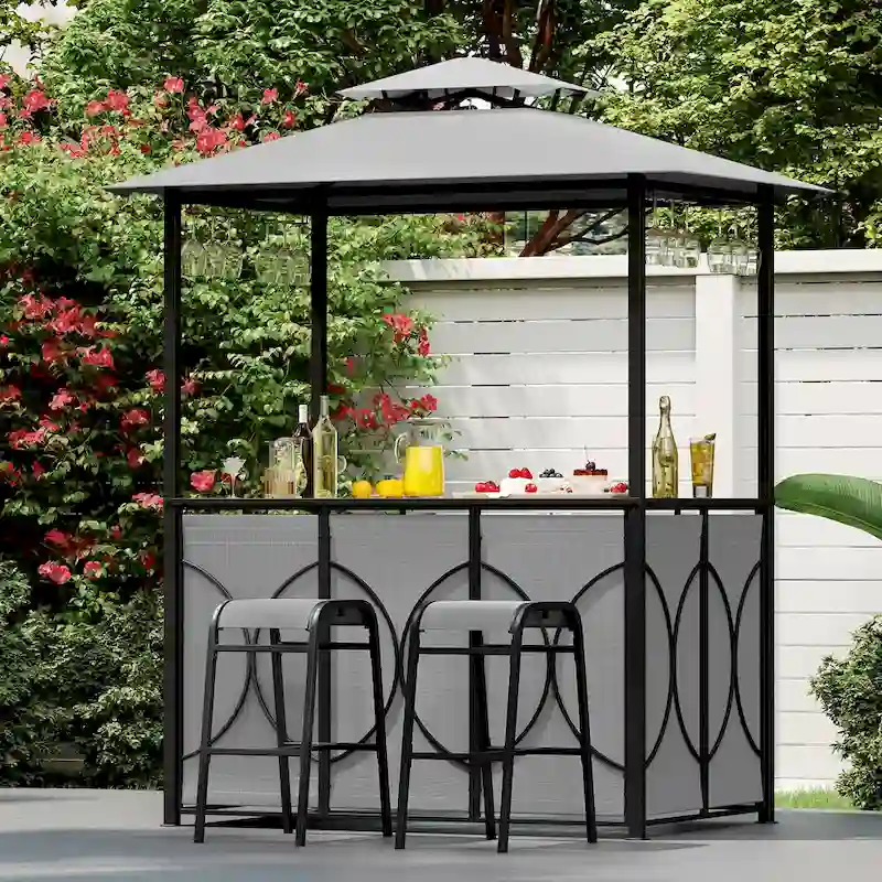 Costway 6.5 x 4 x 8 FT Grill Gazebo Set with 2 Bar Stools, Tempered - See Details