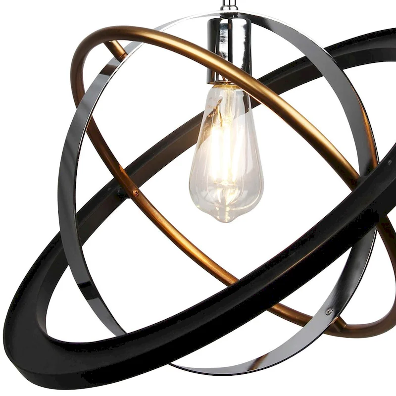 1 Light Pendant Light in Chrome, Satin Brass and Black Finish