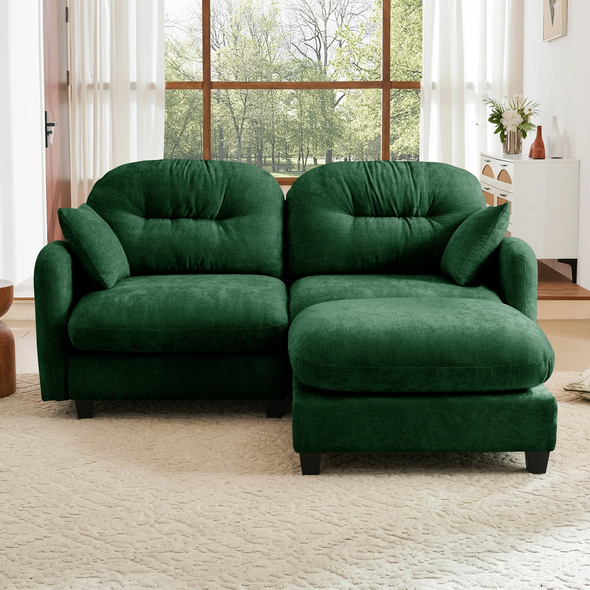 Cloud Tufted  Chenille Sectional Loveseat Sofa Couch With Ottoman