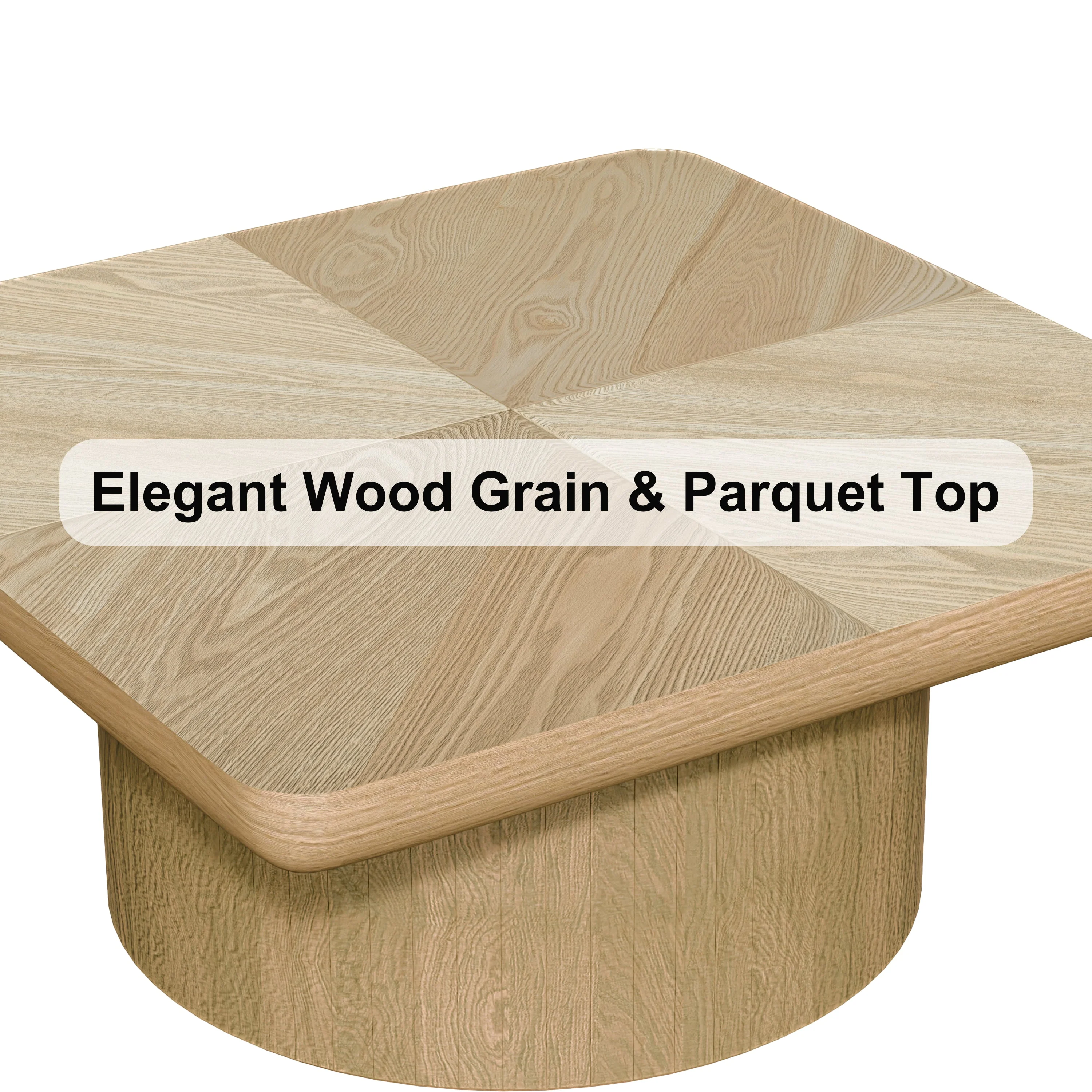 Modern Veneer 34.6'' Square Fluted Cylindrical Base Coffee Table