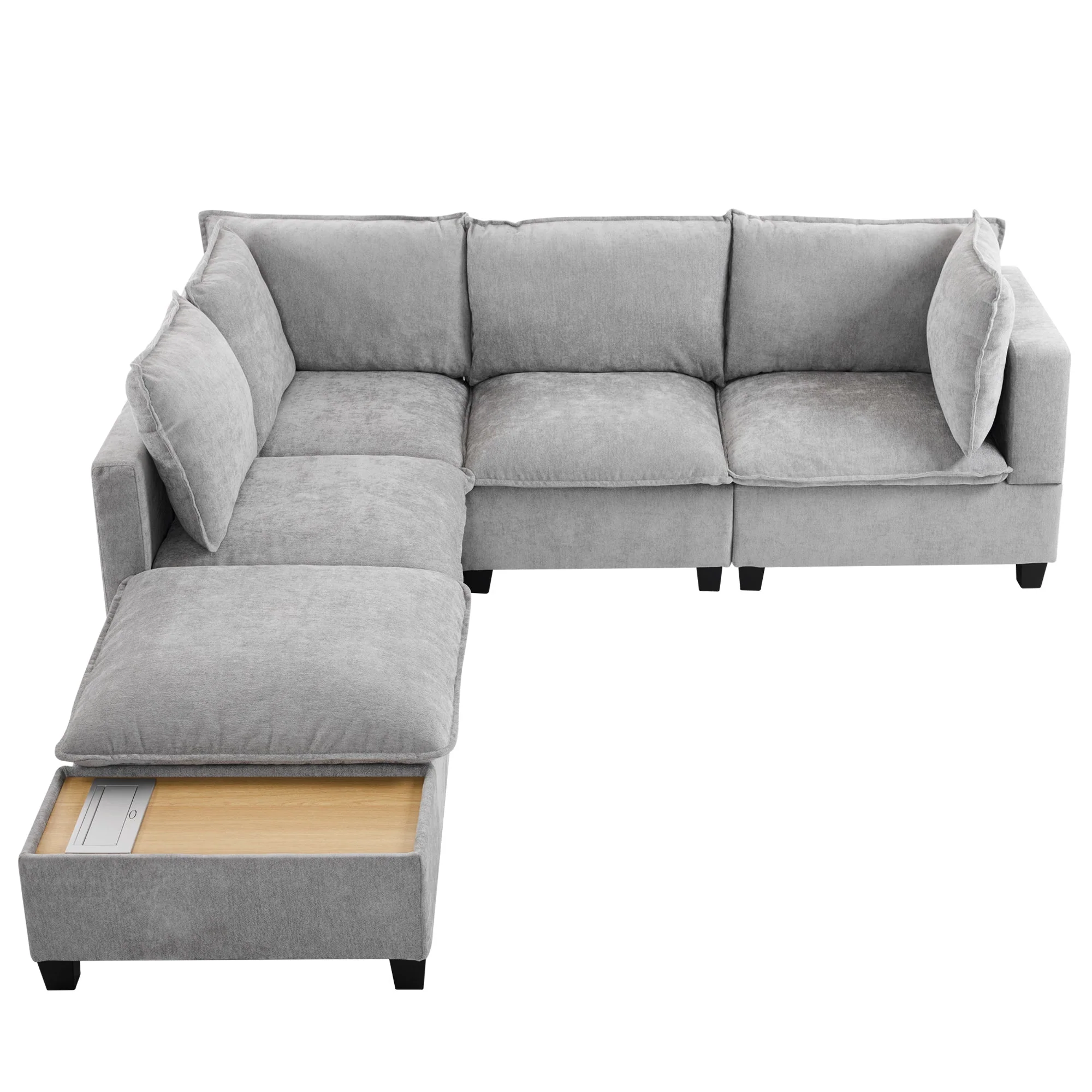 Walker Edison | Cloud Chenille Modular Sectional Sofa with Coffee Table