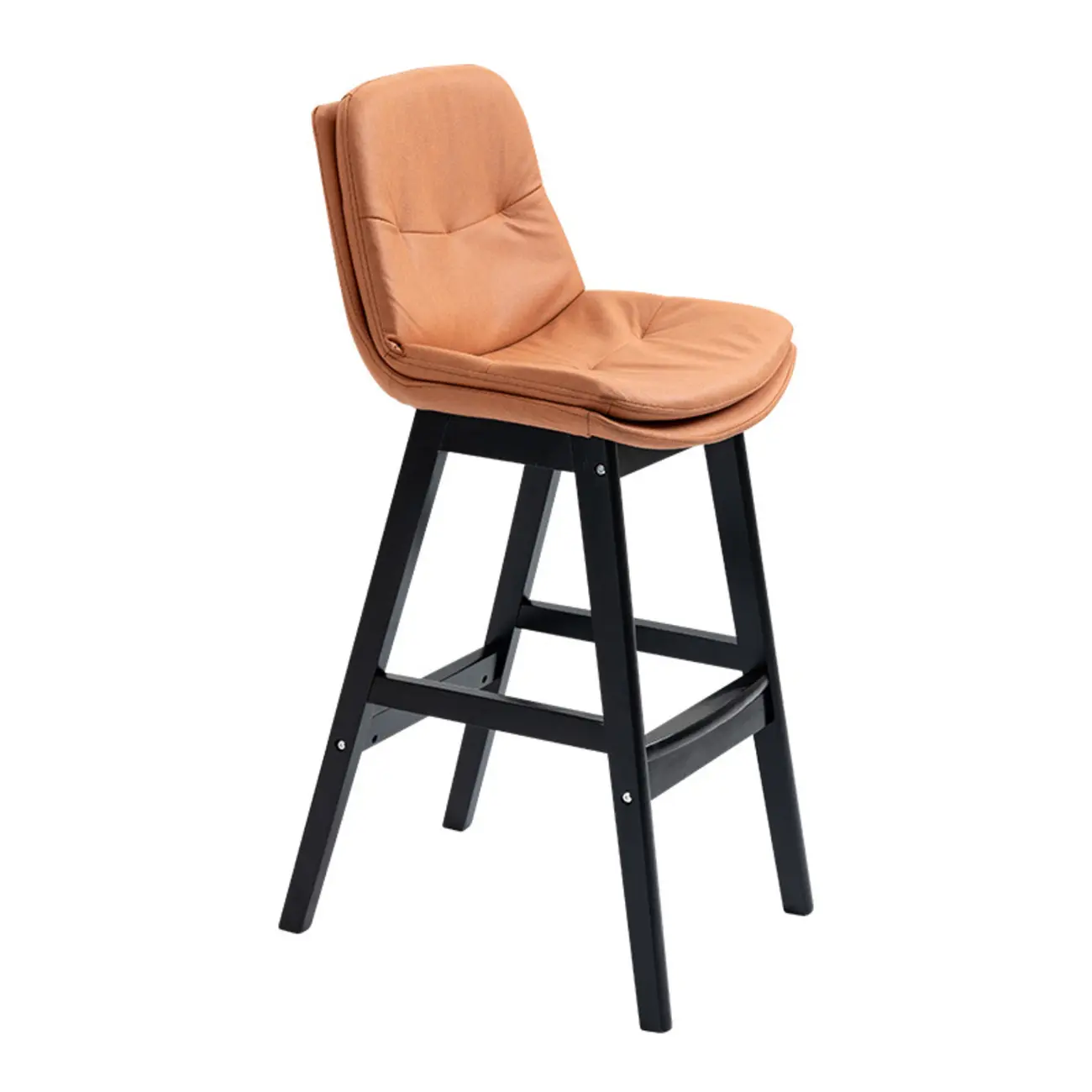 Scandinavian Wood Frame Leather Ergonomic Bucket Bar Stool