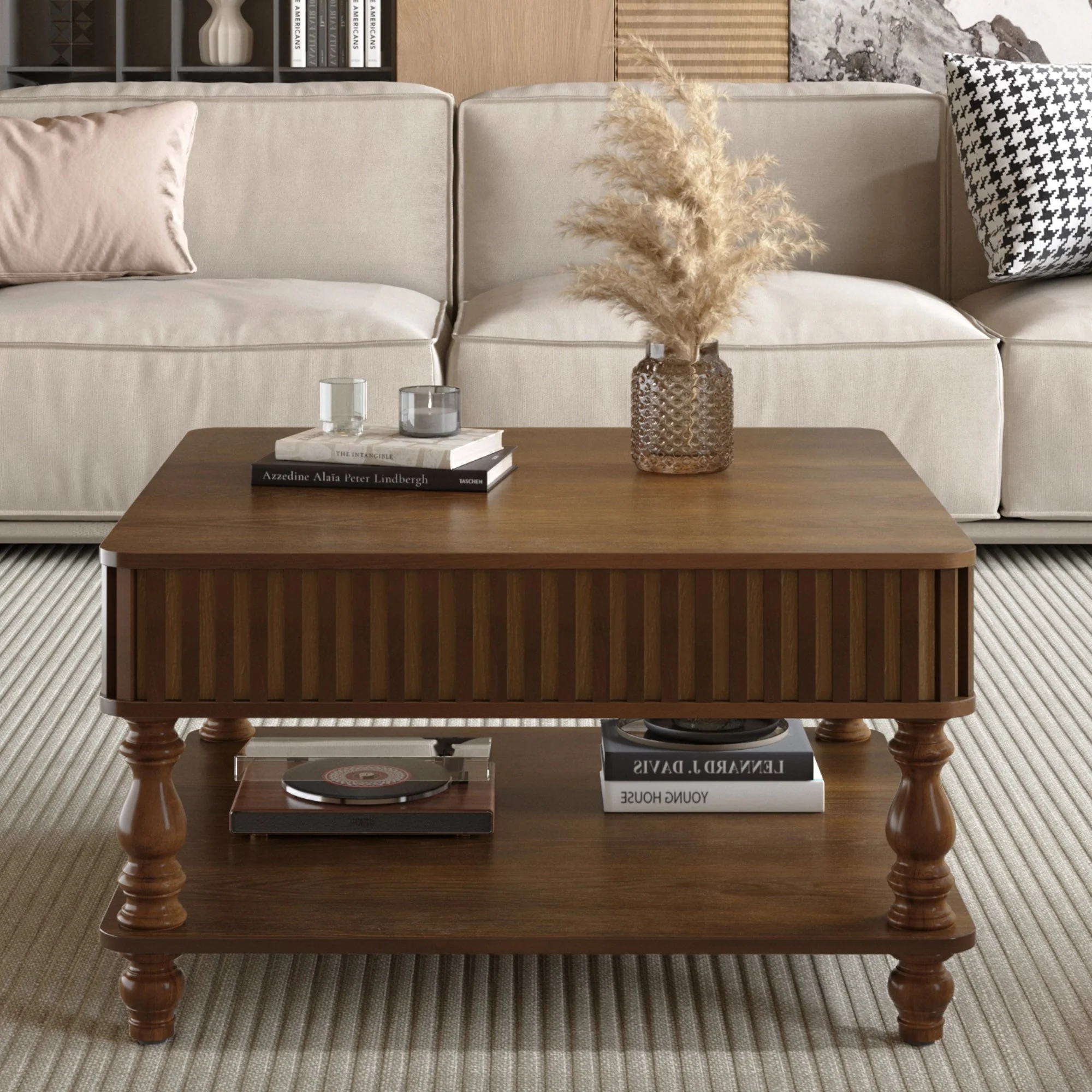 Walker Edison | Lift-Top Elevated Traditional Fluted Coffee Table
