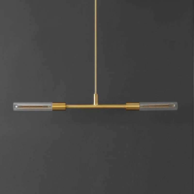 SAFAVIEH Lighting Gatienne 2 Light 34  Pendant - 34  x 5  x 13-43  - withD/H - Brass/Clear - 34Wx5Dx43H