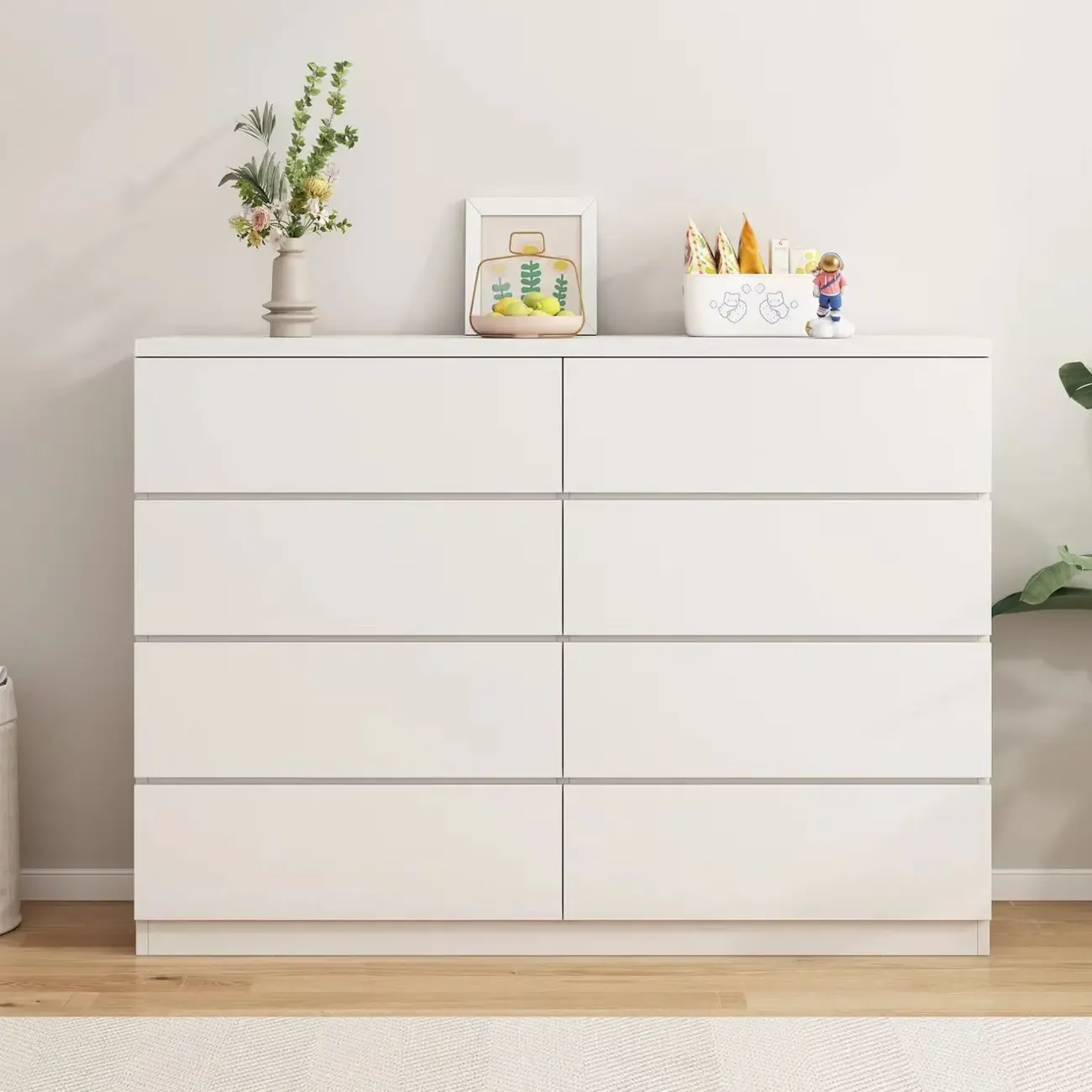 Minimalist Geometric White Manufactured Wood Bedroom Chest