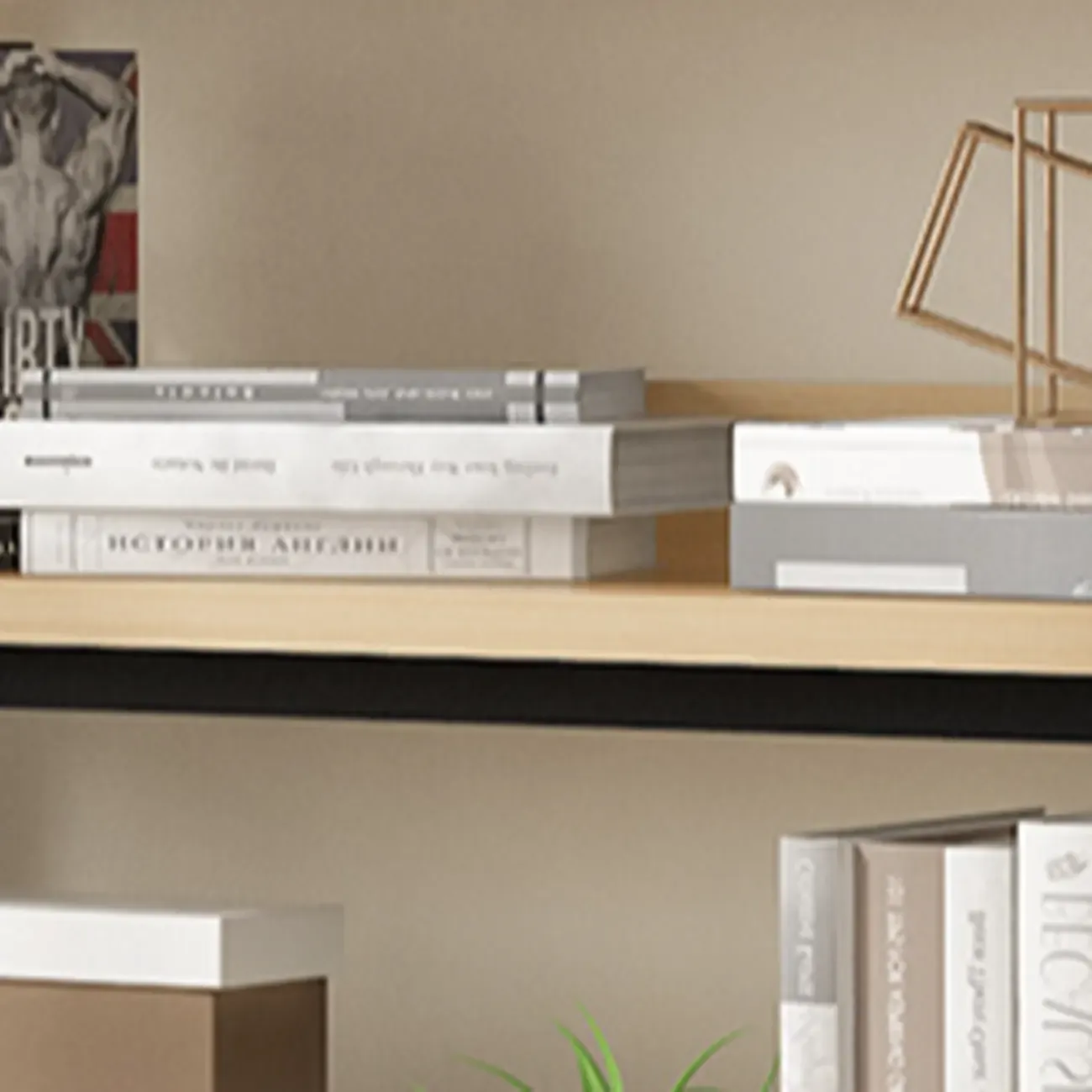 Freestanding Simple Multi-Layer Wood Bookshelf in Steel Frame