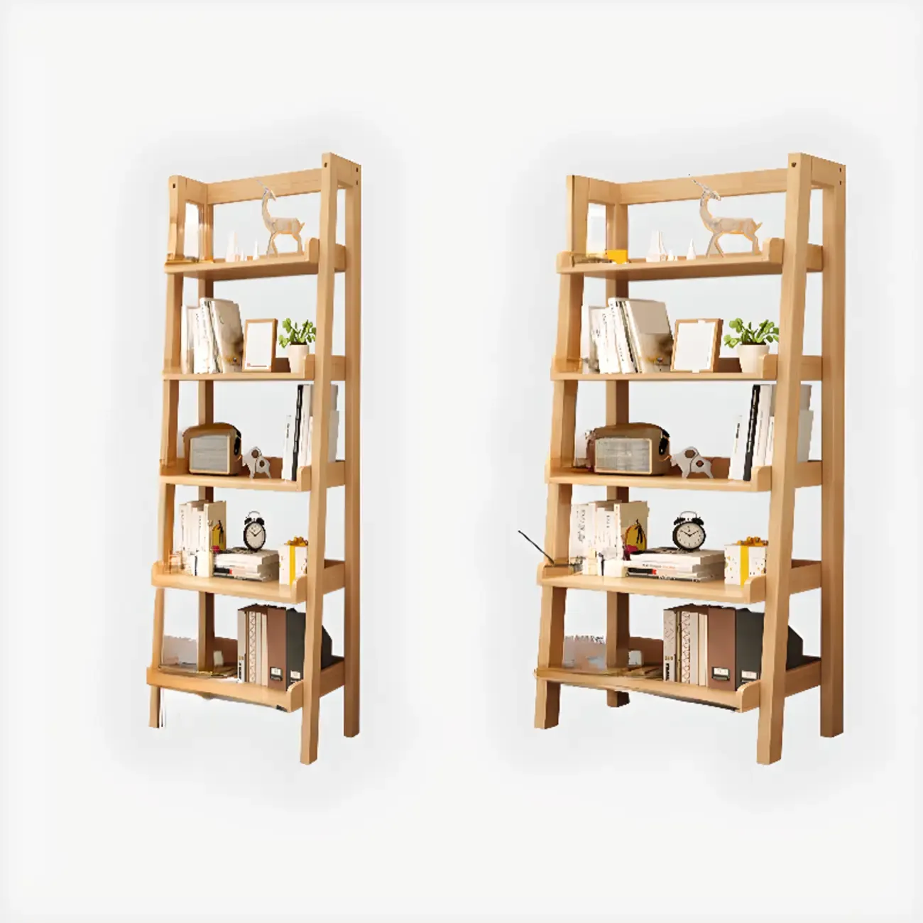 Scandinavian Rectangle Wood 5-Tier Ladder Bookcase