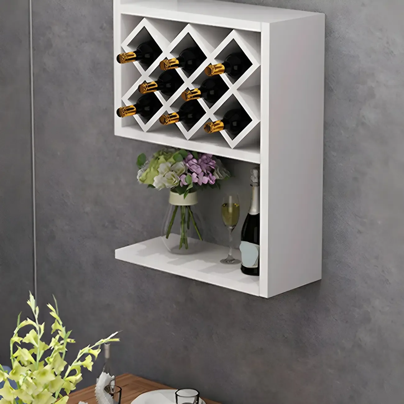 Rubberwood Floating Mount Wine Rack with Stackable Design