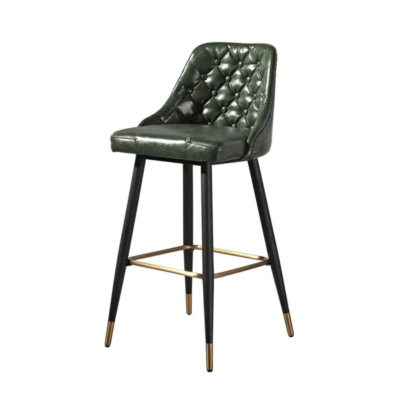 Glam Tufted Green Leather Seat Curved Back Counter Bar Stools