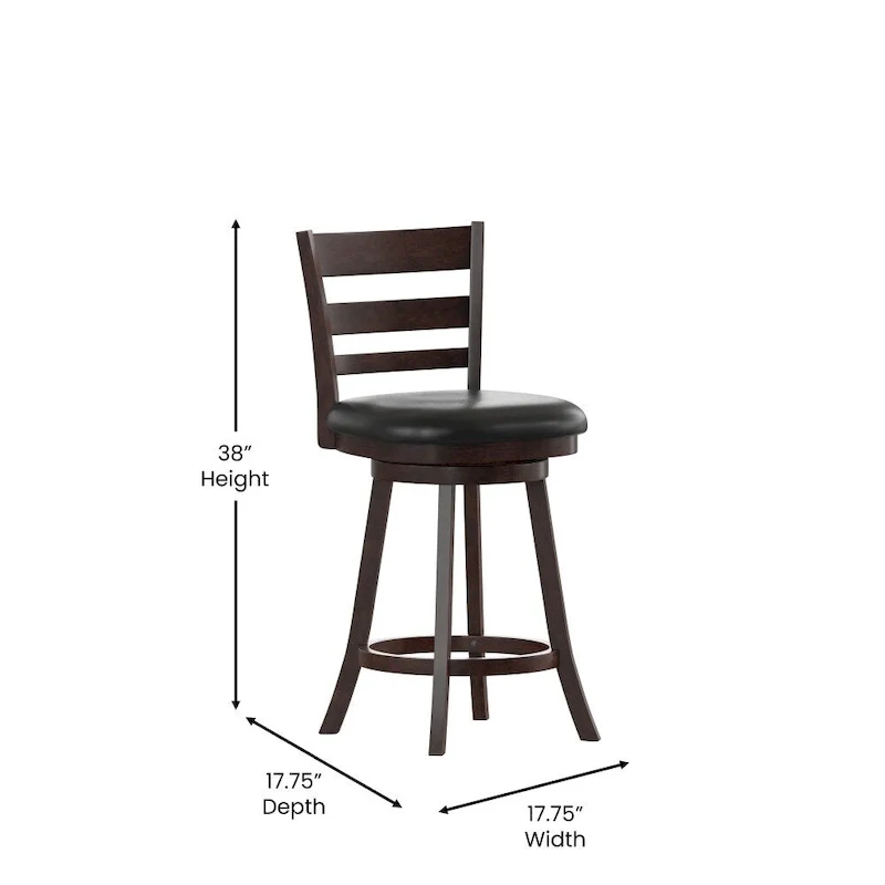 Ladderback Wooden Counter Height Stool with Upholstered Seat