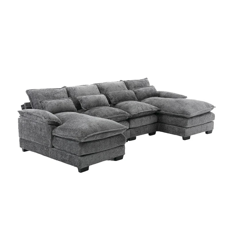 Gray Modern Large Modular U-Shape Sectional Sofa with Removable Cushions and Throw Pillows