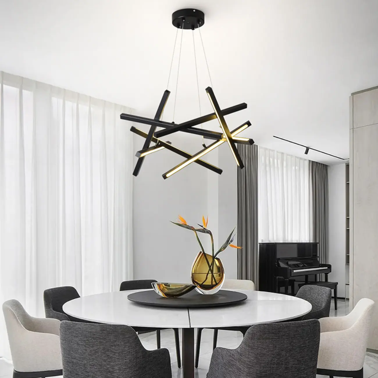 Modern Linear LED Chandelier with Geometric Metal Design