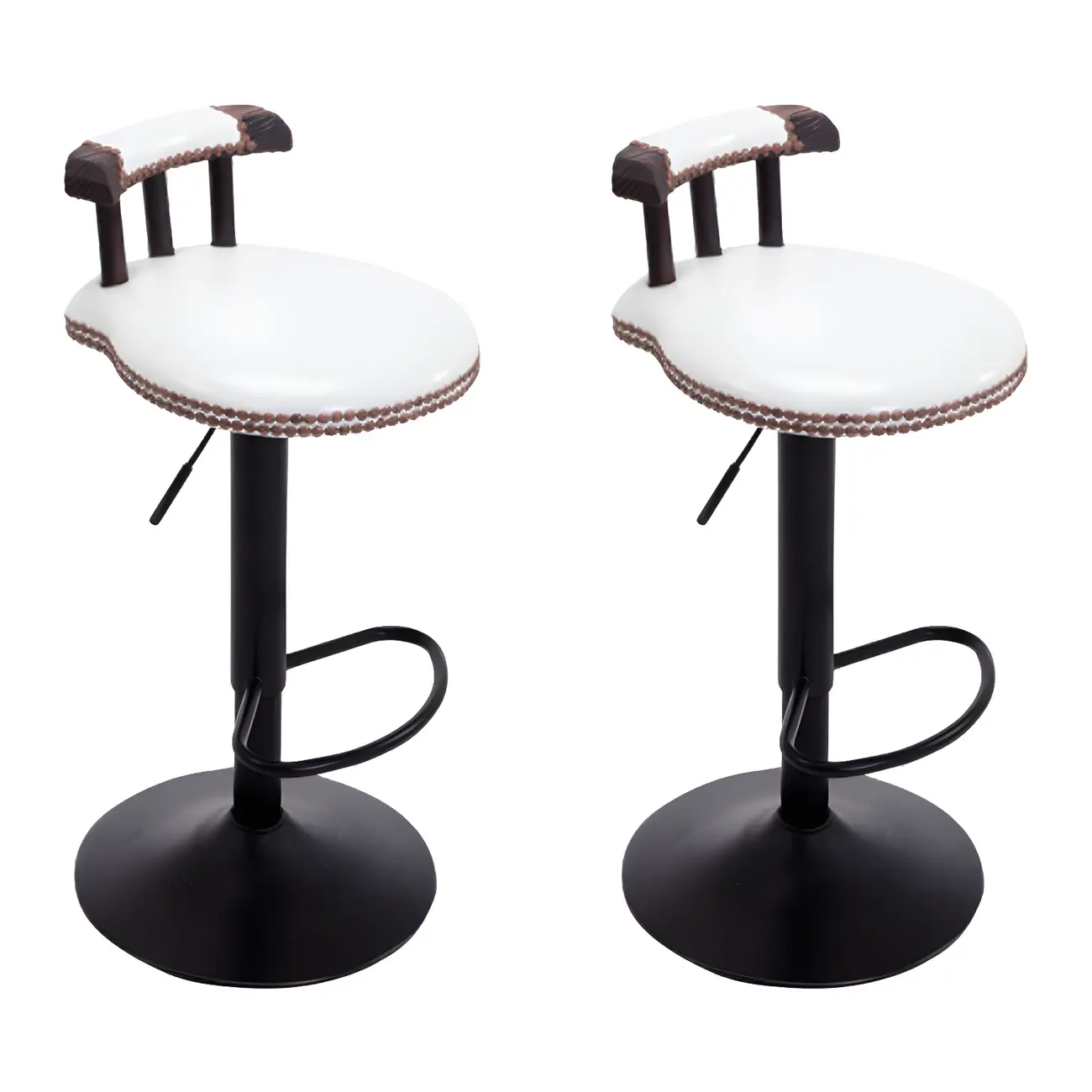 Industrial Round Leather Adjustable Bar Stools