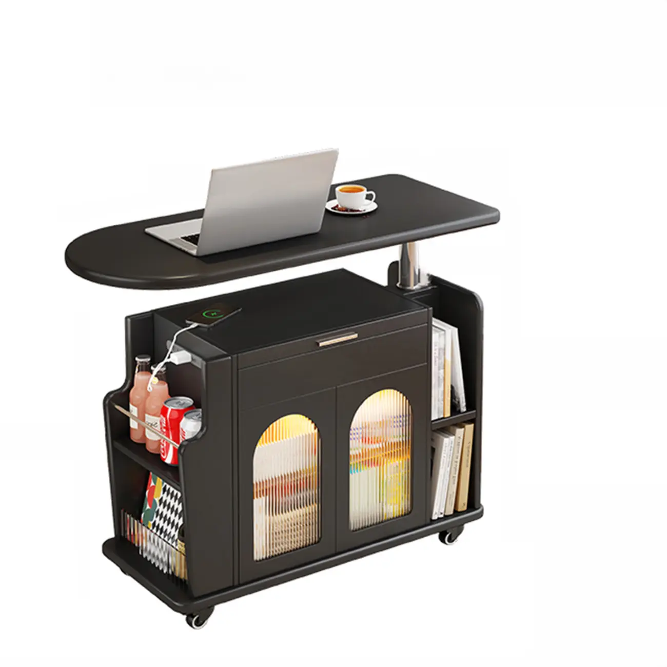 Adjustable White Wood Multi-Functional Side Table with Wheels