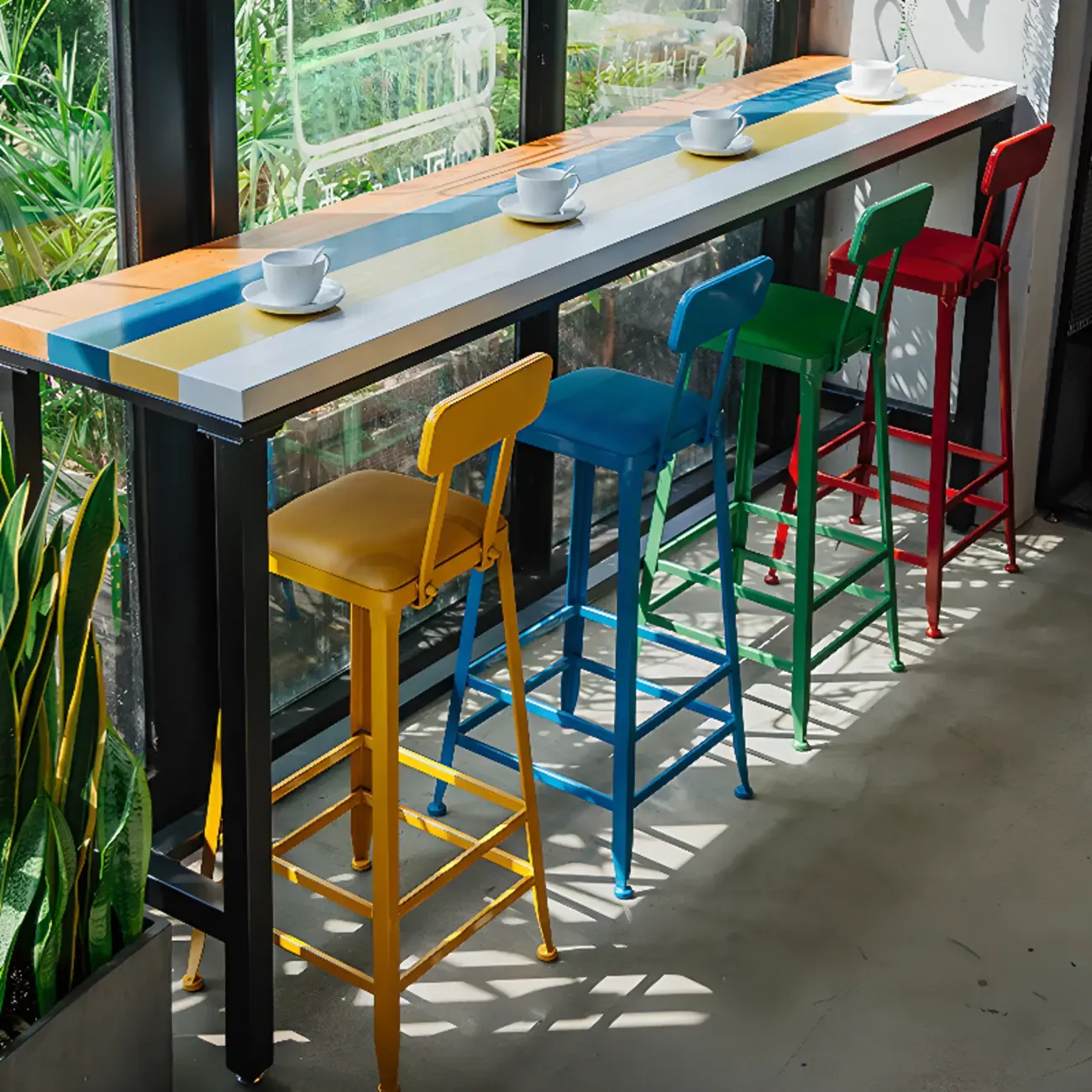 Modern Colorful Wooden Fixed Top Leg Rest Bar Tables