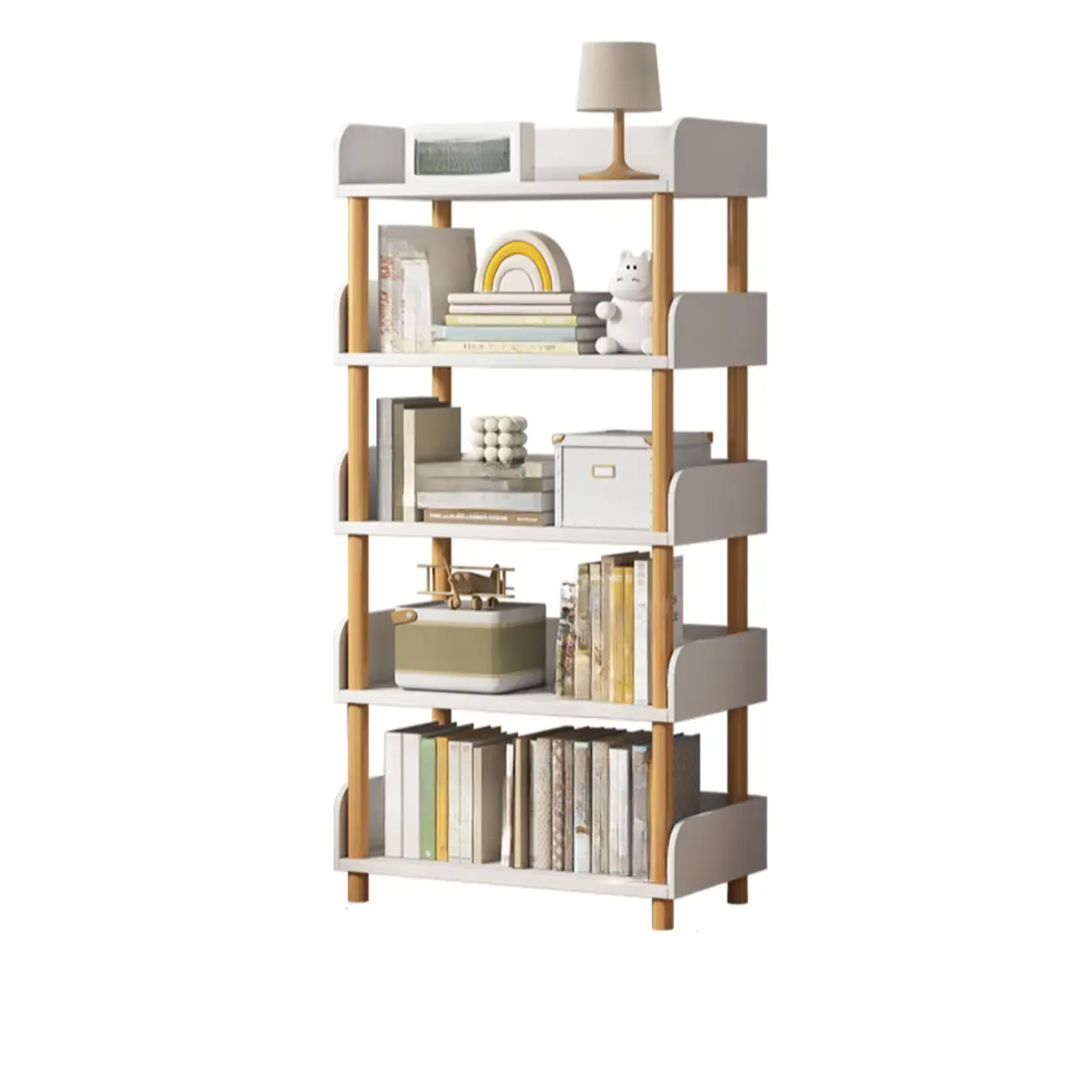Vertical Natural Multi-Shelf Open Back Wood Bookcase