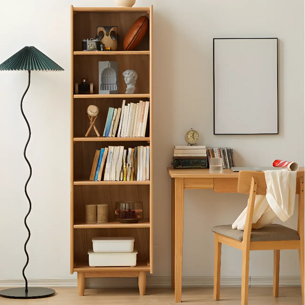 Modern Wooden 6-Tier Rectangle Oak Large Bookcase