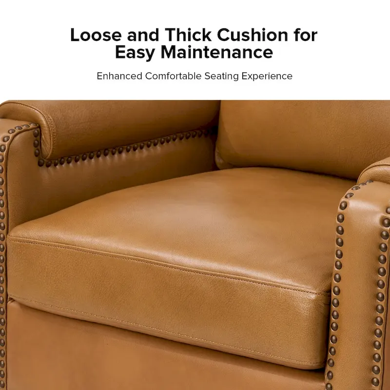 Kunz Transitional Genuine Leather Armchair with Removable Cushion and Nailhead Trims Set of 2 by HULALA HOME