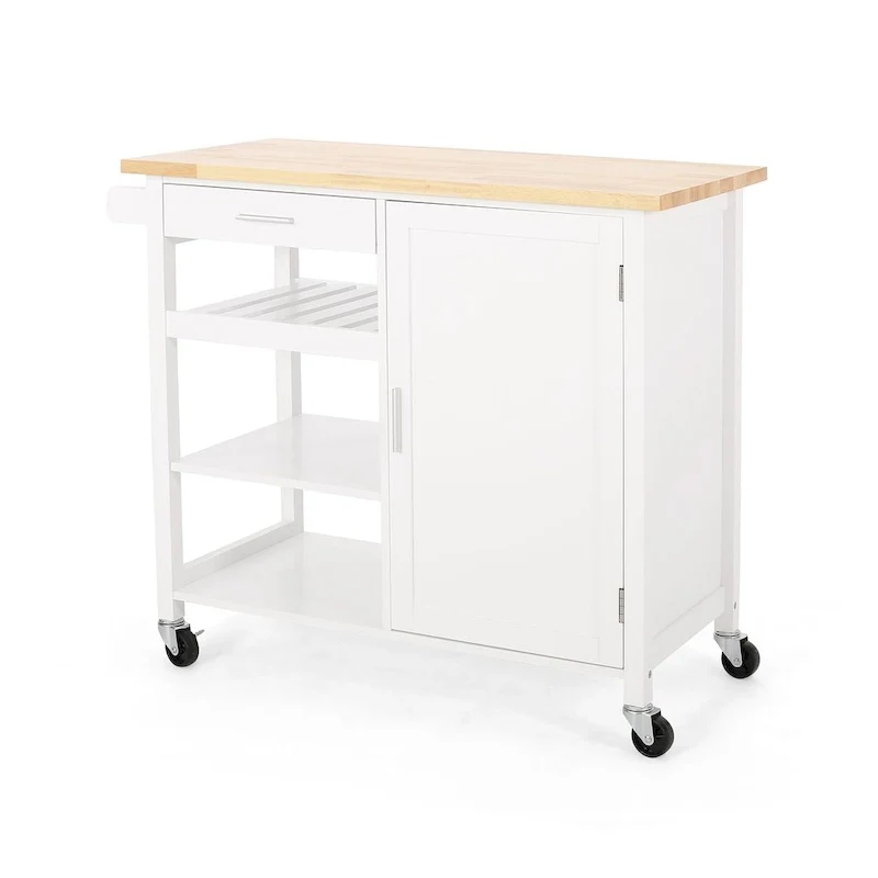 Modern Wooden Kitchen Cart with Wheels Drawer and Cabinet by Christopher Knight Home