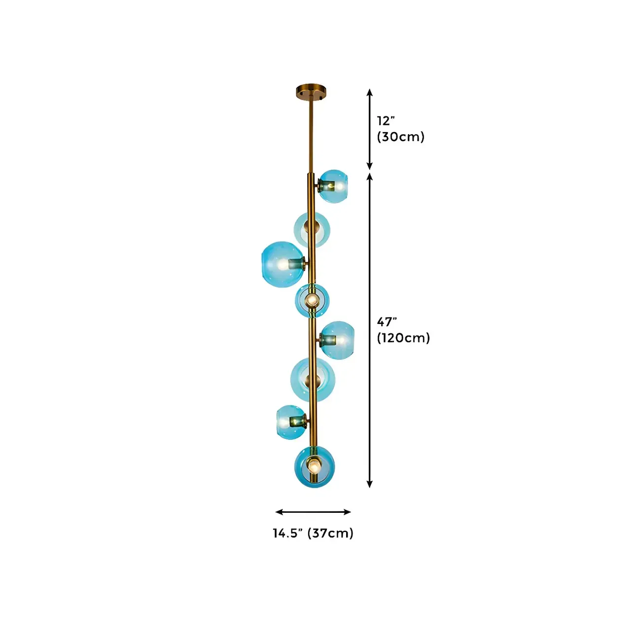 8-Light Modern Brass Multi-Direction Vertical Downrod Chandelier