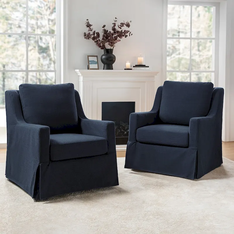 Stan Farmhouse Slipcover Rocking Swivel Chair Set of 2 by HULALA HOME