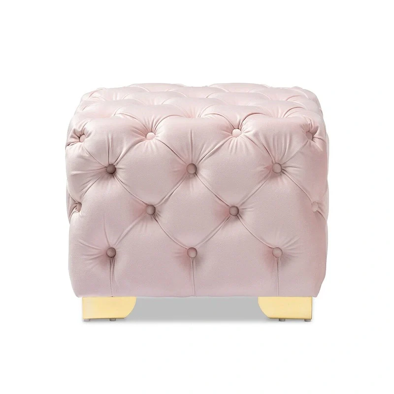 Glam Velvet Ottoman with Gold Legs