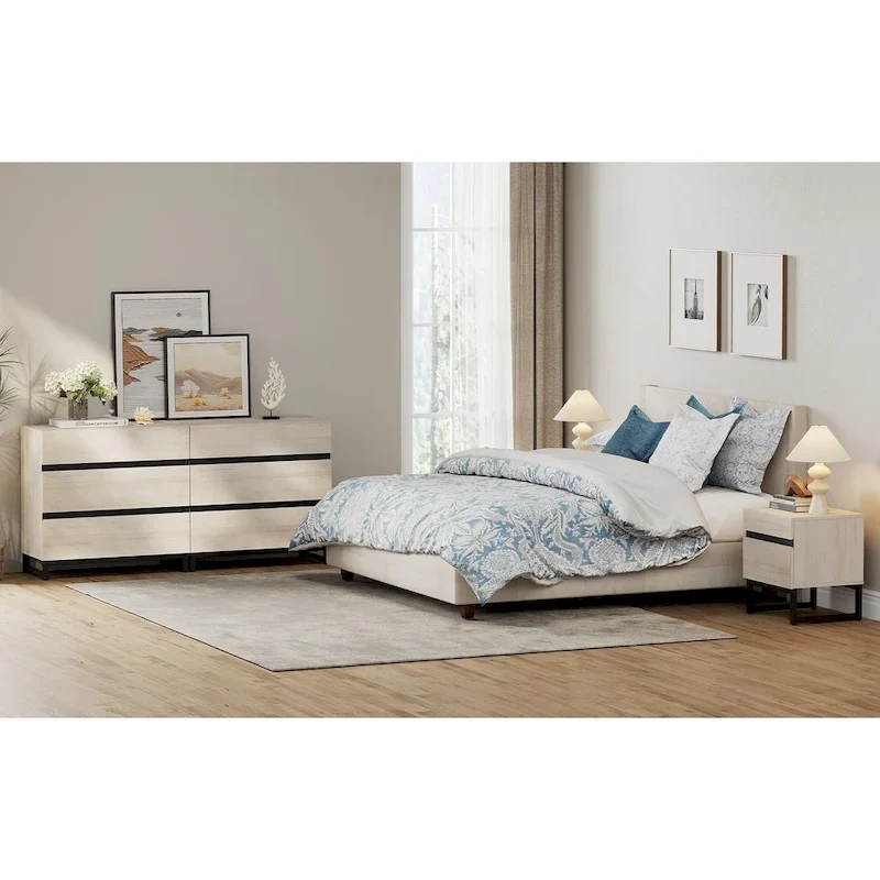 WAMPAT 3 Piece Dresser and Nightstand Sets