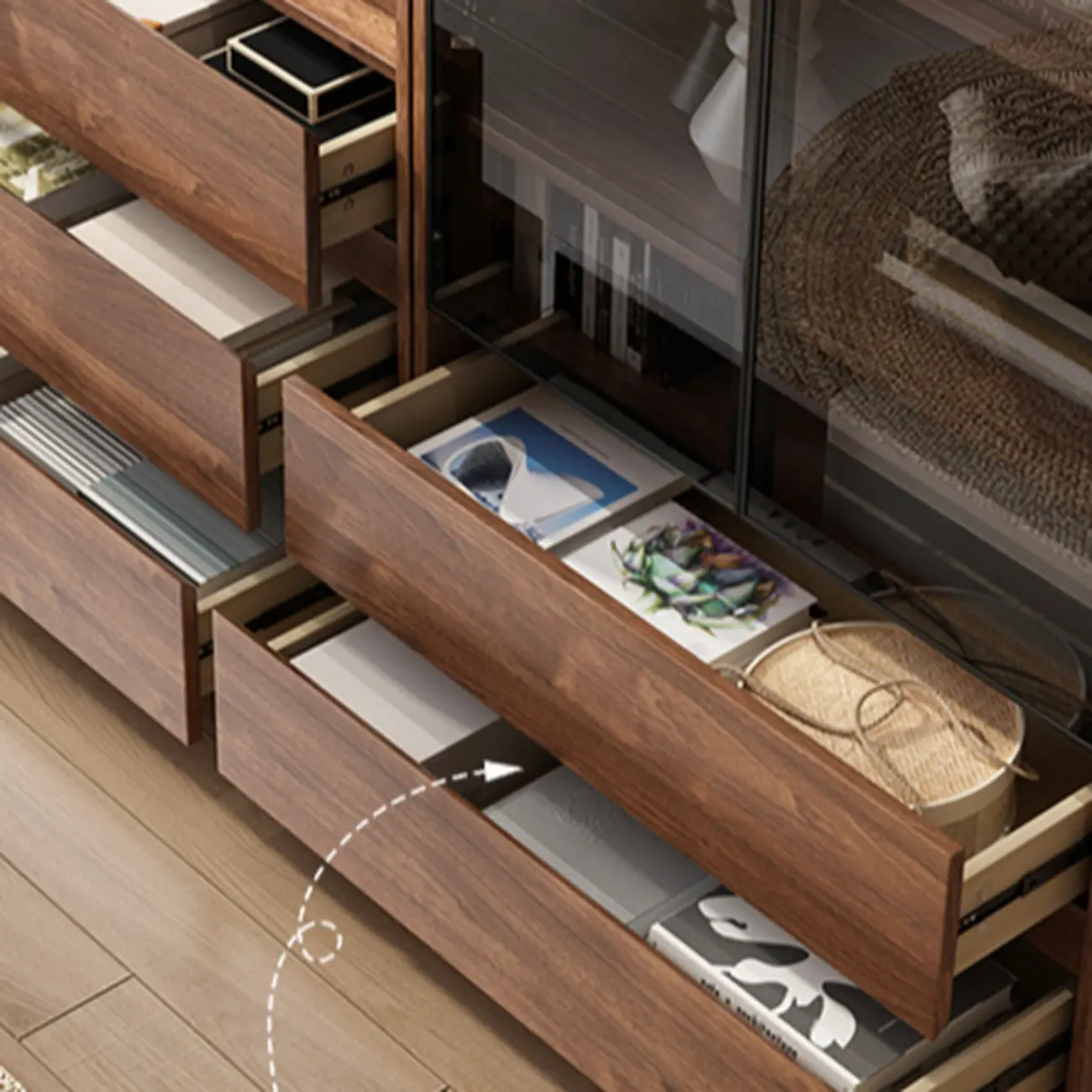 Traditional Brown Pecan Wood Bookcase with Drawers