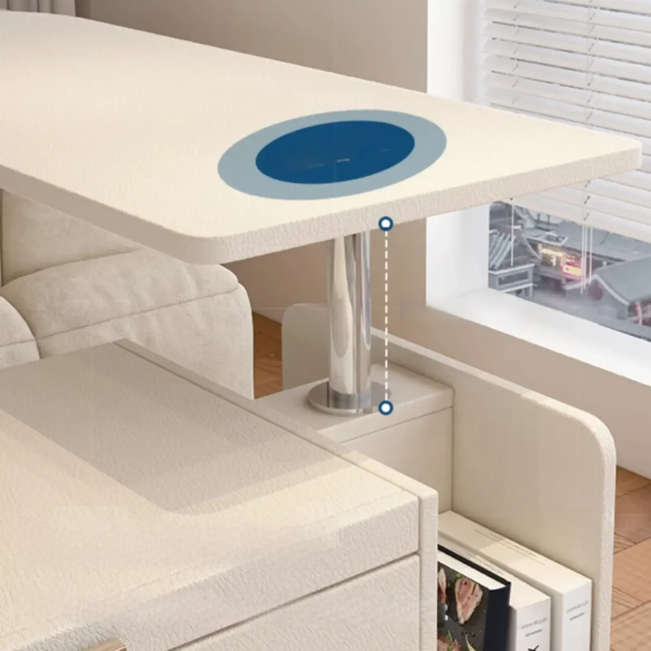 Adjustable White Wood Multi-Functional Side Table with Wheels