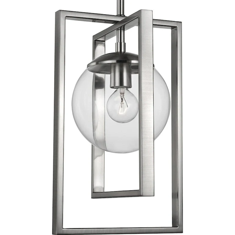Atwell Collection One-Light Brushed Nickel Clear Glass Luxe Pendant Light - 15.750  x 16.340  x 11.810