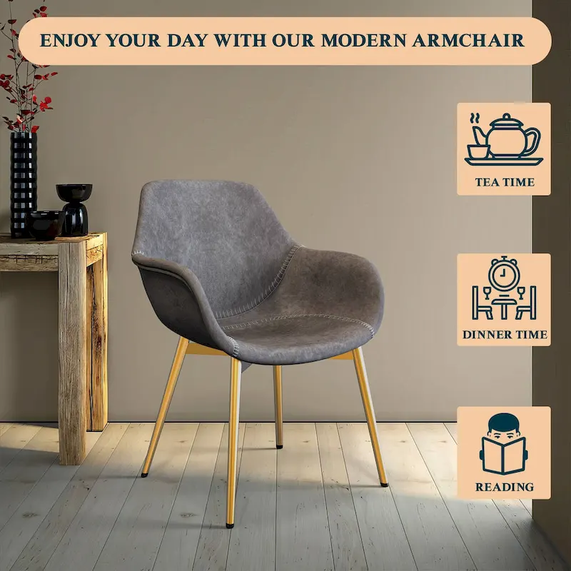 LeisureMod Dining Arm Chair w/ Gold Metal Legs Set of 2 - Light Brown - 24.5Dx25.2Wx33H