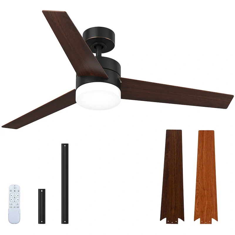 Modern Ceiling Fan with Adjustable LED Light and Remote Control, with 3 Blades - 52