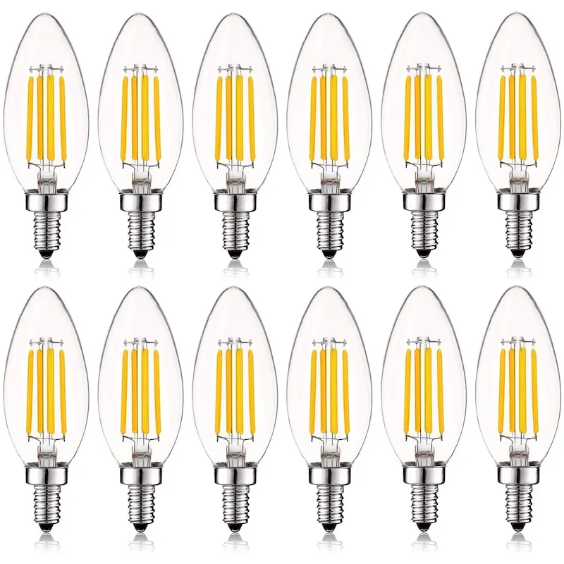 Luxrite 5W Vintage E12 LED Bulb 60W Equivalent, 550 Lumens, Dimmable Candelabra LED Bulbs, Clear Glass (12 Pack)