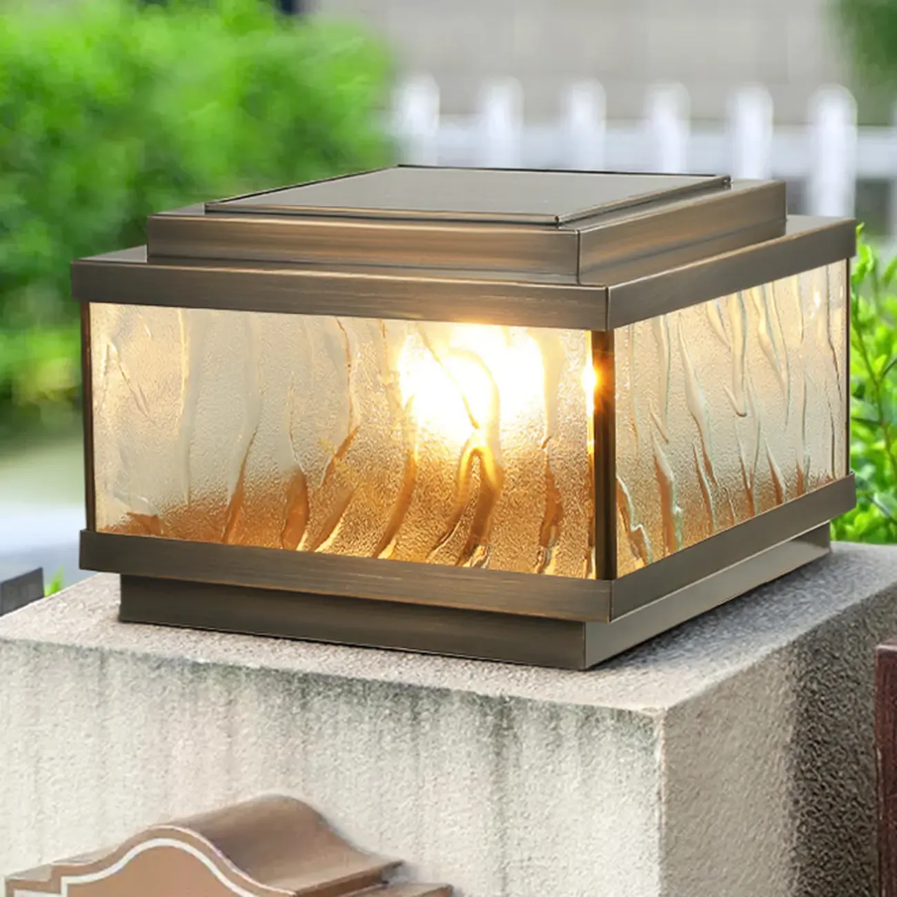 Elegant Bronze Ripple Square Solar Outdoor Post Lights