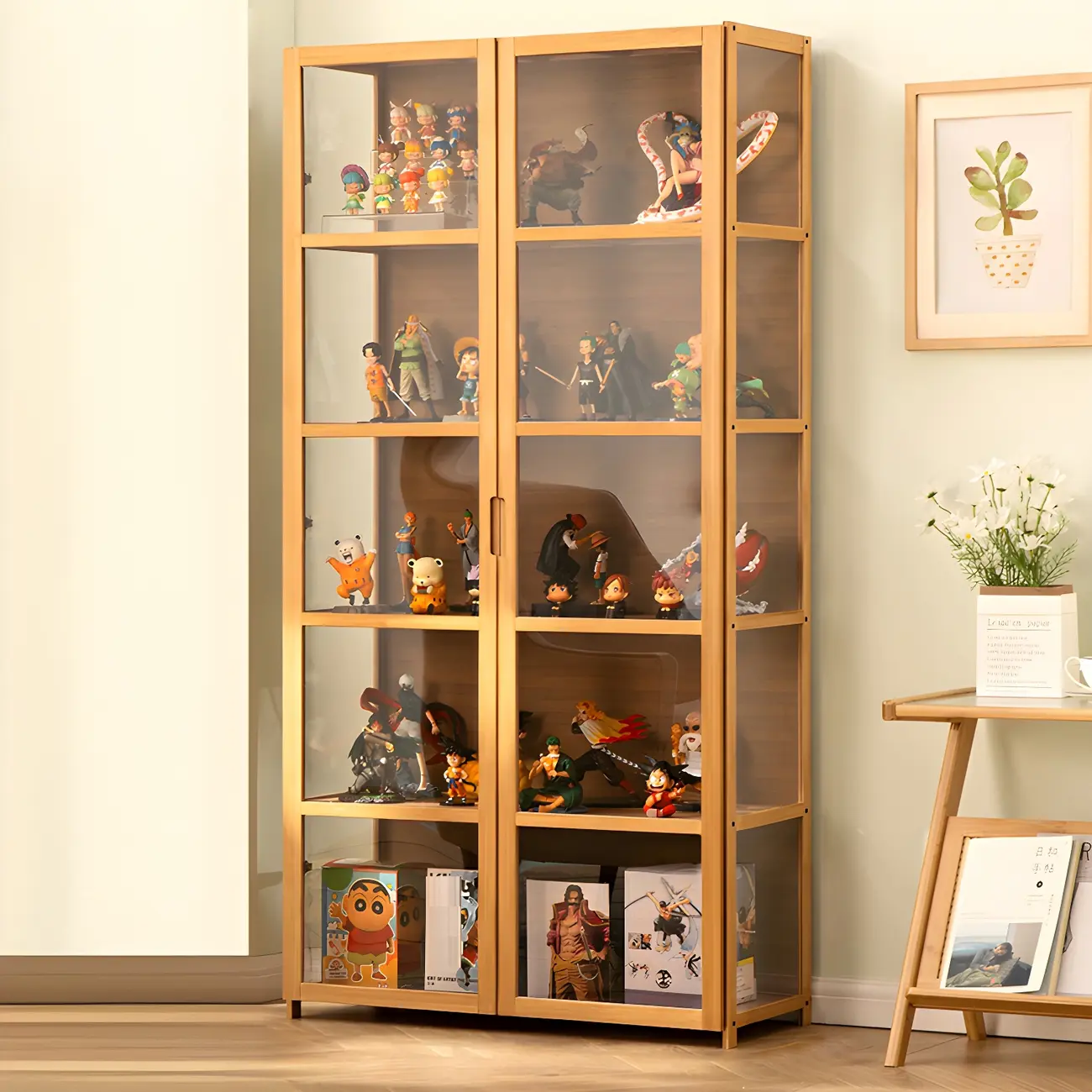 Modern Natural Bamboo Acrylic Standard  Display Cabinet