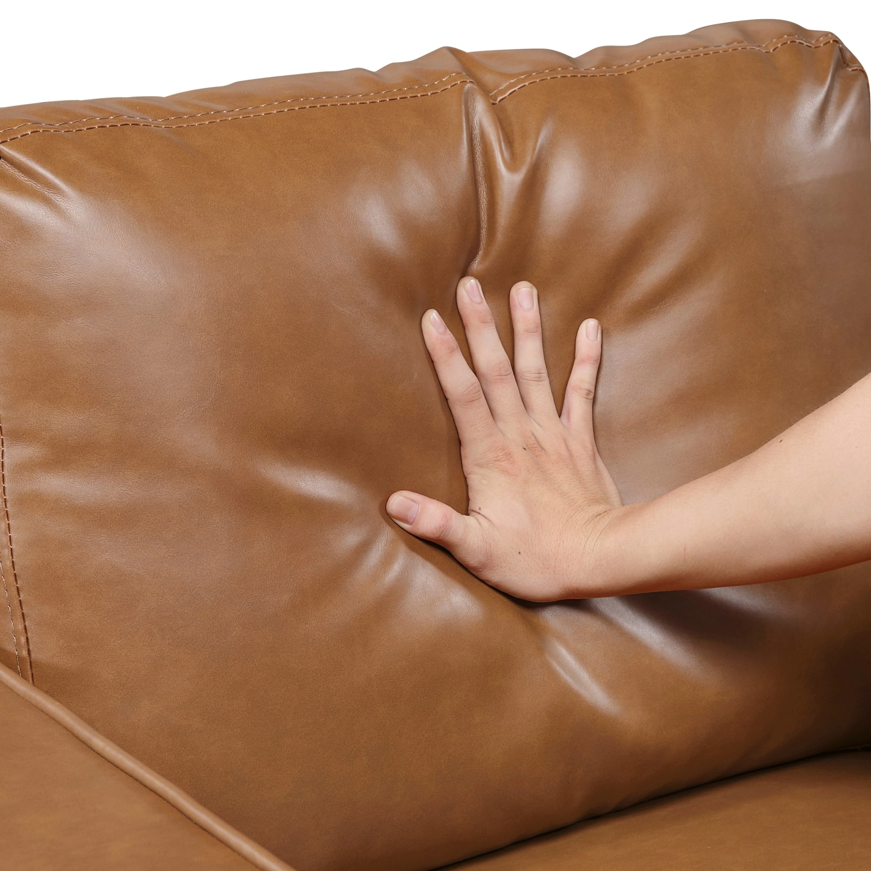 Modern Style Brown Faux Leather 3-Seater Sofa Couch